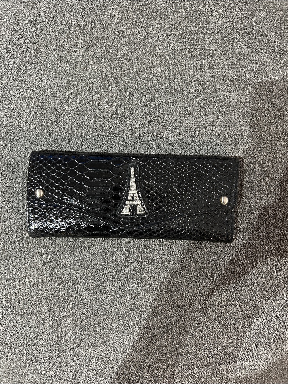 Icing Vintage Black Croc-Textured Wallet with Eiffel Tower Accent